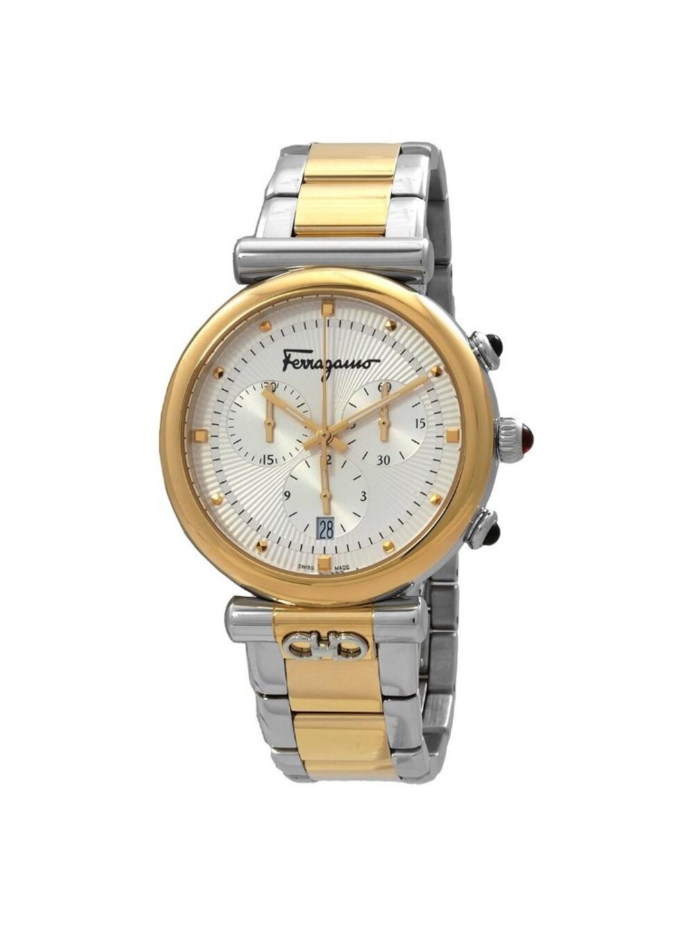 NWT Ferragamo Ora Chronograph Quartz Silver Dial Two-Tone Ladies Watch